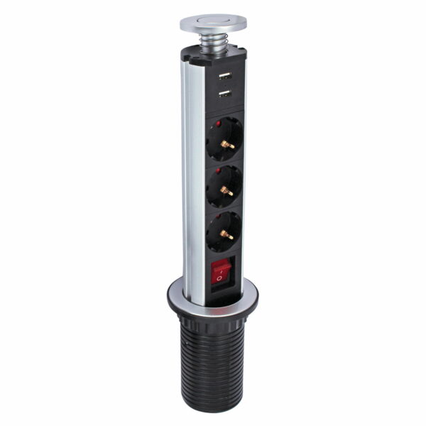 Commel POP UP utičnica 3x schuko 16A 250 V~ 3500 W, 2x USB 5V 2.1 A