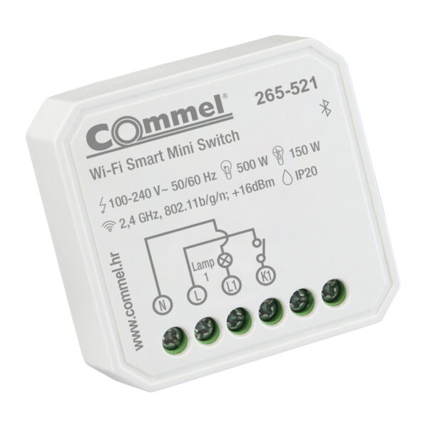 Commel WiFi mini prekidač jednostruki 5A 150 W / 500 W, 100-240 V~, 2,4 GHz, 802.11b/g/n; + 16dBm, IP20