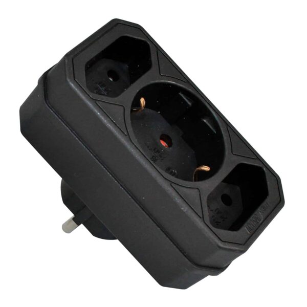 Commel Trostruki razdjelnik kombinirani 2x Euro 2,5 A 250 V ~ + 1x "šuko" 16 A 250 V ~, crni