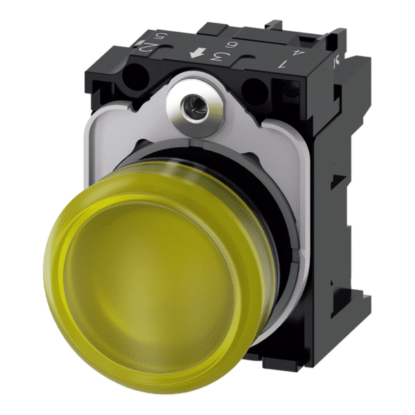 Indikator, svjetlosni, 22 mm, okrugli, plastični, žuti, sa lećom, glatki, 24 V AC/DC