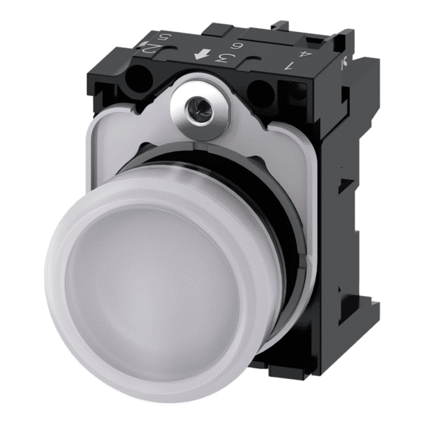 Indikator, svjetlosni, 22 mm, okrugli, plastični, bijeli, sa lećom, glatki, 24 V AC/DC