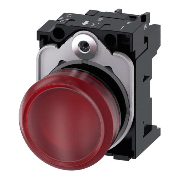 Indikator, svjetlosni, 22 mm, okrugli, plastični, crveni, sa lećom, glatki, 24 V AC/DC